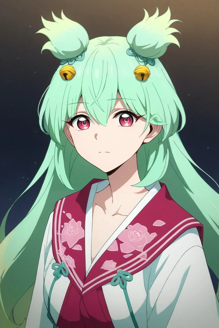 score_9, score_8_up, score_7_up, source_anime, rating_safe, , semi-realistic, looking at viewer, , 1girl, solo, <lora:tsugumi_hattori_pony:0.84>, tsugumi_hattori, green hair, pink eyes, long hair, bangs, hair between eyes, hair ornament, hair bell, , paratrooper costume, <lora:sdxl_lightning_8step_lora:1>