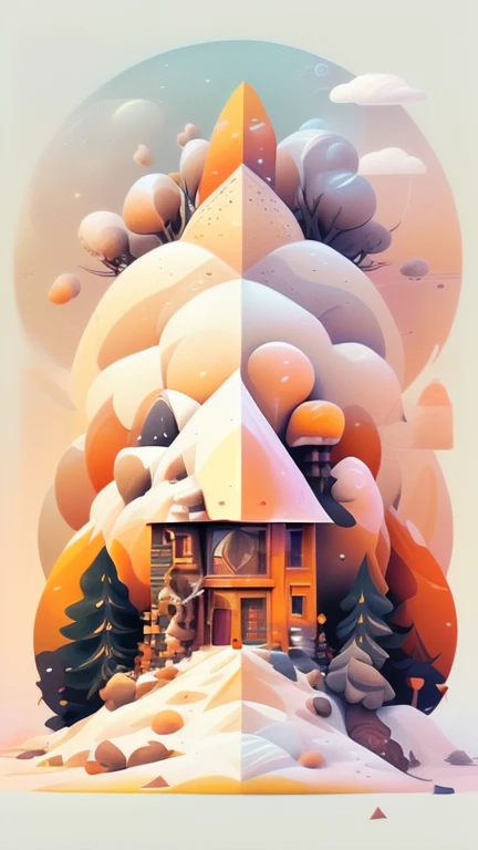 Create flat design in an cozy style and complex illustration mainly in pastel, white and rich browns tones. It consists of various geometric elements such as triangles, straight lines and 3d shapes. These shapes are arranged in a complex manner, creating a rule of thirds composition.