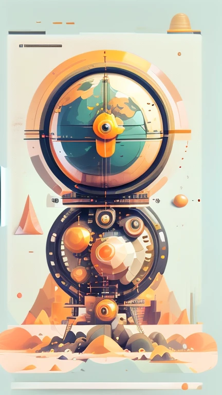 Create flat design in an industrial style and elegant illustration mainly in earth, white and earth tones. It consists of various geometric elements such as rectangles, circles and small straight multiple lines shapes. These shapes are arranged in a elegant manner, creating a golden ratio composition.