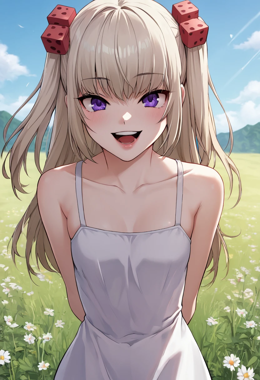 ((Masterpiece)), ((best quality)), (Rough sketch:1.4), (High Definition:1.3), (Professional Photography:1.3), ((12 years old)), (cute little girl), (loose blunt bangs), BREAK, ((best quality)), cumulonimbus cloud, summer day, tropical country, grin, (thin camisole), mini skirt, (highest_detailed:1.3), blooming Hibiscus, botanical pattern, (place hand to hip), (❤️🖤💗💔),🩲