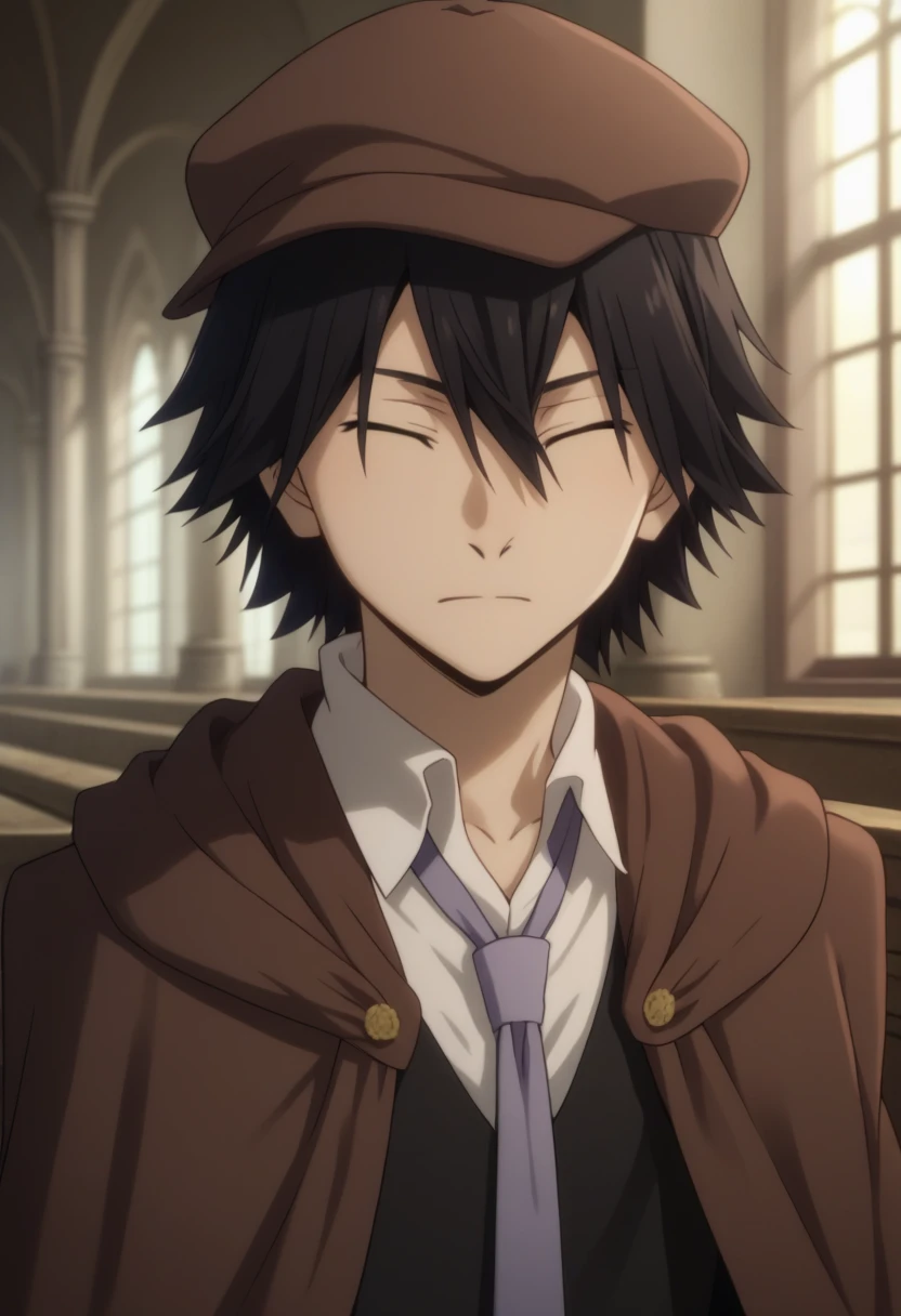 score_9, score_8_up, score_7_up, score_6_up, highly detailed, masterpiece, best quality,detailed,intricate details, amazing quality, best aesthetic, absurdres,source_anime,
ranpo edogawa, black hair, 1boy, male focus, solo, hat, necktie, cabbie hat, blue necktie, shirt, cloak, closed eyes<lora:EMS-398896-EMS:1.000000>