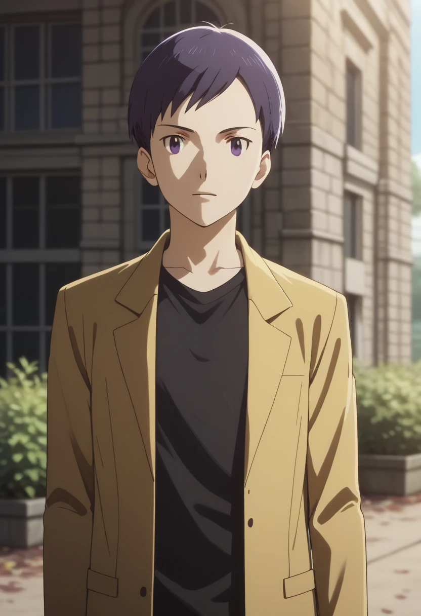 score_9, score_8_up, score_7_up, score_6_up, highly detailed, masterpiece, best quality,detailed,intricate details, amazing quality, best aesthetic, absurdres,source_anime,
 ken ichijouji, dark blue hair, purple eyes, 1boy, male focus, solo, yellow jacket, black shirt<lora:EMS-398504-EMS:1.000000>, <lora:EMS-373804-EMS:1.000000>