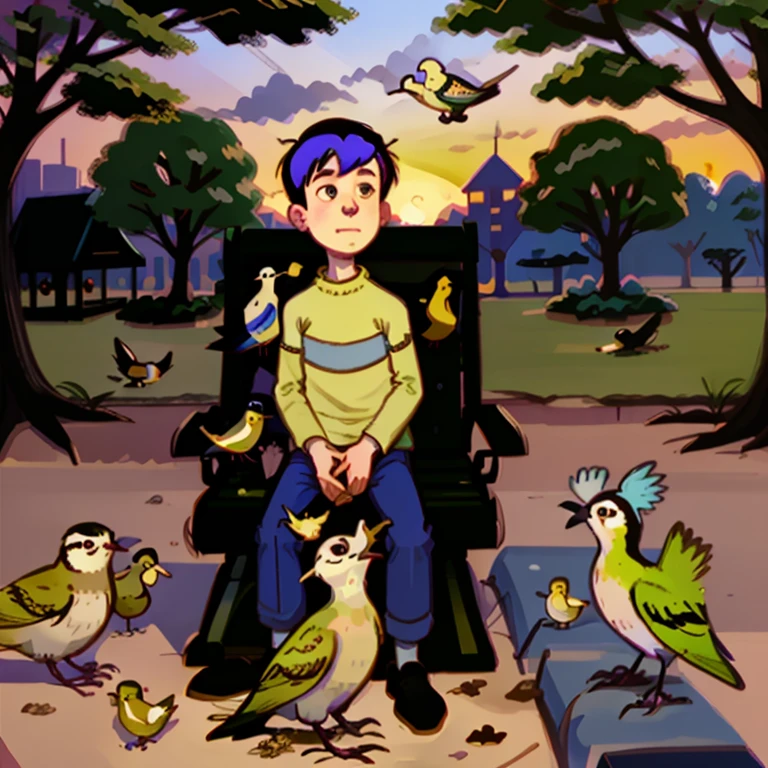 <lora:Andy_French_Mission_Hill_1999:1.05> andy_french, 1boy, park, sitting, feeding birds, sunset,<lora:LCM_SD15:1.0>