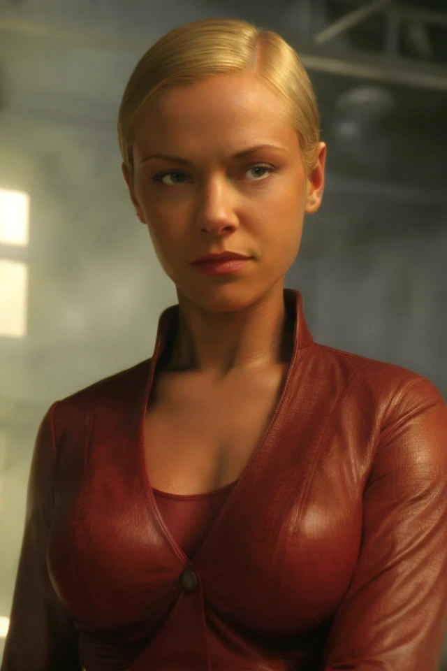 kr1l0k3n,1girl,solo, realistic, short hair, blonde hair,medium breasts,simple background,Portrait,<lora:kr1l0k3n-000007:0.80>, <lora:add_detail:0.15>
