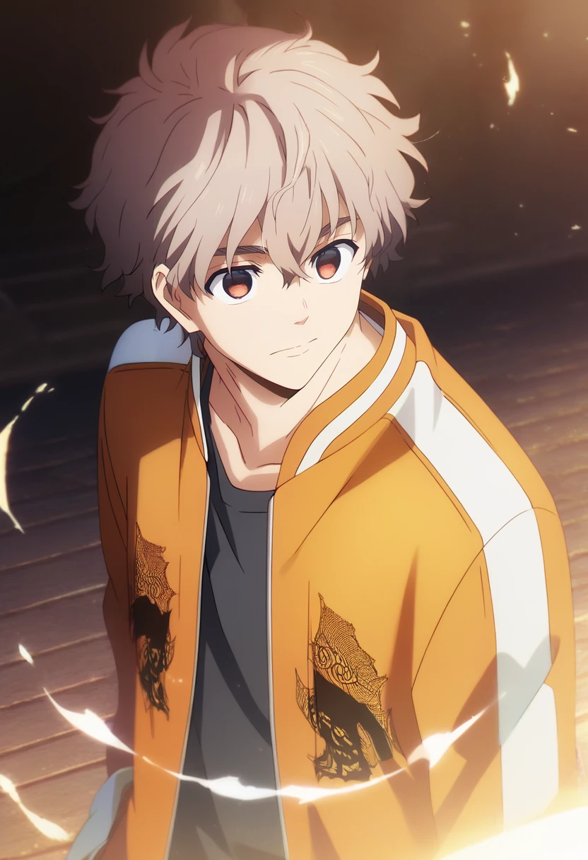 score_9, score_8_up, score_7_up, score_6_up, highly detailed, masterpiece, best quality,detailed,intricate details, amazing quality, best aesthetic, absurdres,source_anime,
choji tomiyama, beige hair, 1boy, male focus, solo, orange jacket,brown empty eyes<lora:EMS-398505-EMS:1.000000>