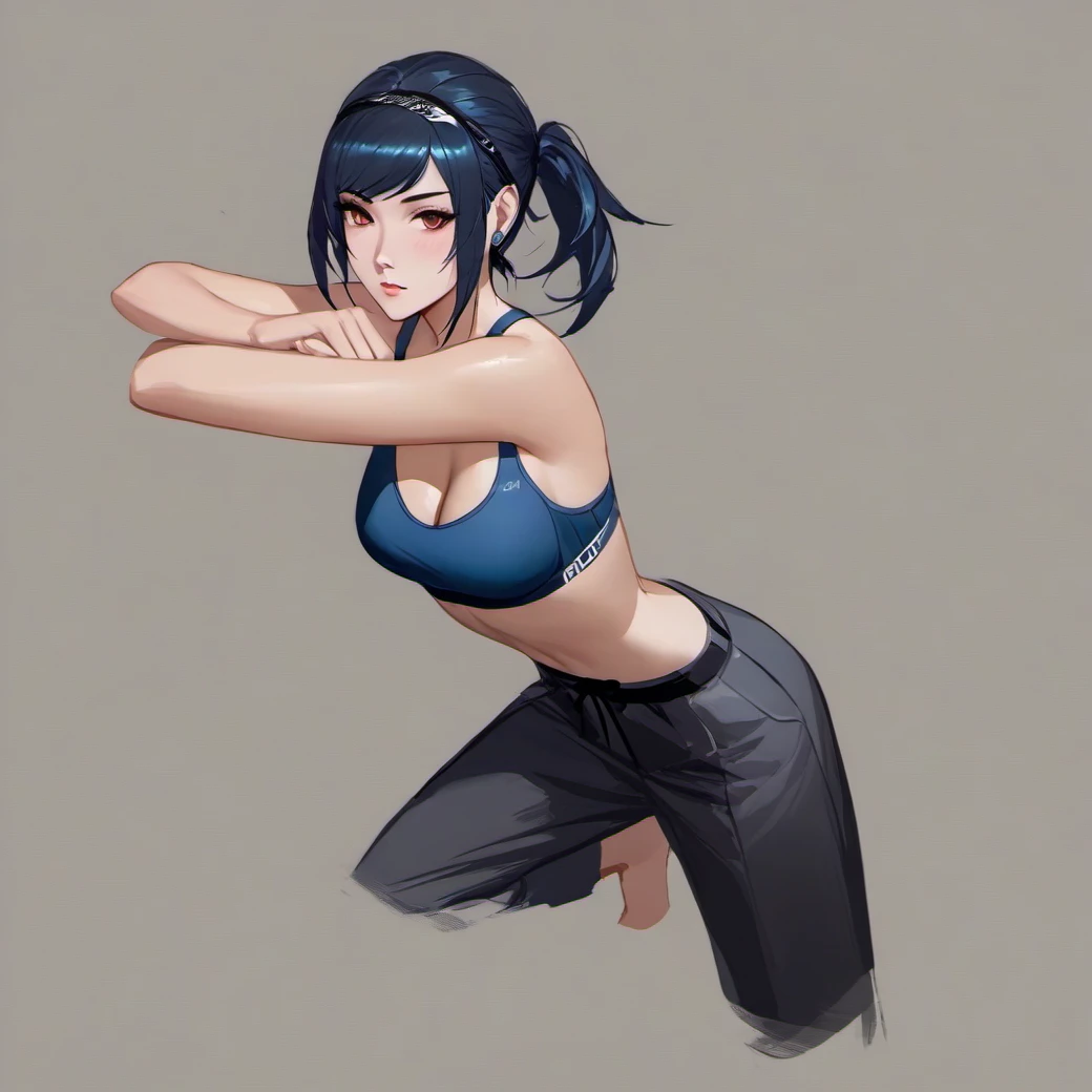 A highly detailed illustration of woman wearing mma bra, heroic muay thai stance pose, intricate, elegant, highly detailed, centered, digital painting, artstation, concept art, smooth, sharp focus, league of legends concept art, wlop <lora:Anush:1>