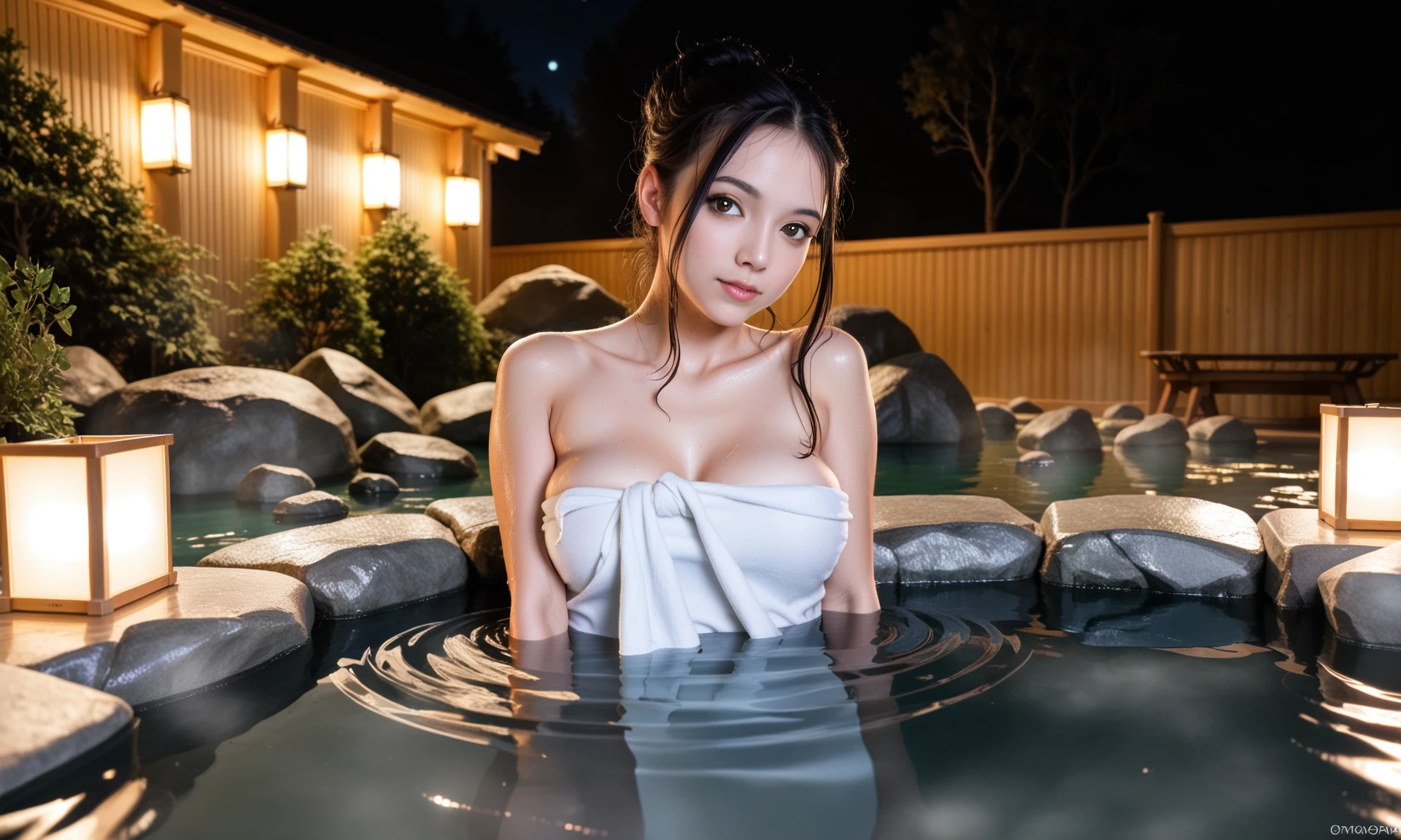 (masterpiece、Highest quality)、(Japan favelas、Old and dirty hot spring town)、((Beautiful night view))、((Big bath、Underground hot spring facilities、Stone stairs、solo))、(tits、Pussy、Beautiful woman、Naked pretty girl、smile、fun)、((Unsanitary and dim))、Shady Red Light District、shaved ice、Sale of drinks、smile、Perfect Anatomy