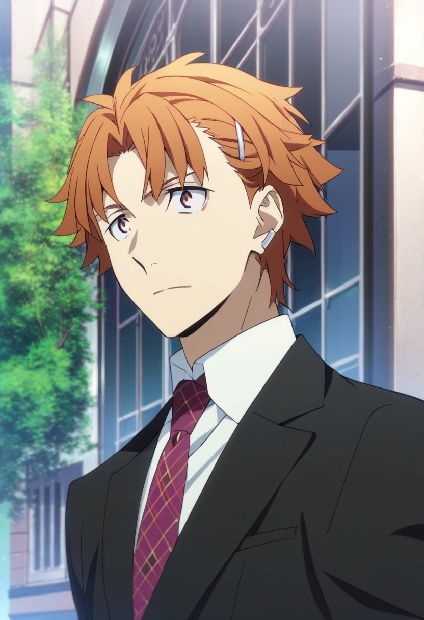 score_9, score_8_up, score_7_up, score_6_up, highly detailed, masterpiece, best quality,detailed,intricate details, amazing quality, best aesthetic, absurdres,source_anime,
Junichirou Tanizaki, orange hair, orange eyes,
hairclip,
formal, solo, black suit, necktie<lora:EMS-398888-EMS:1.000000>