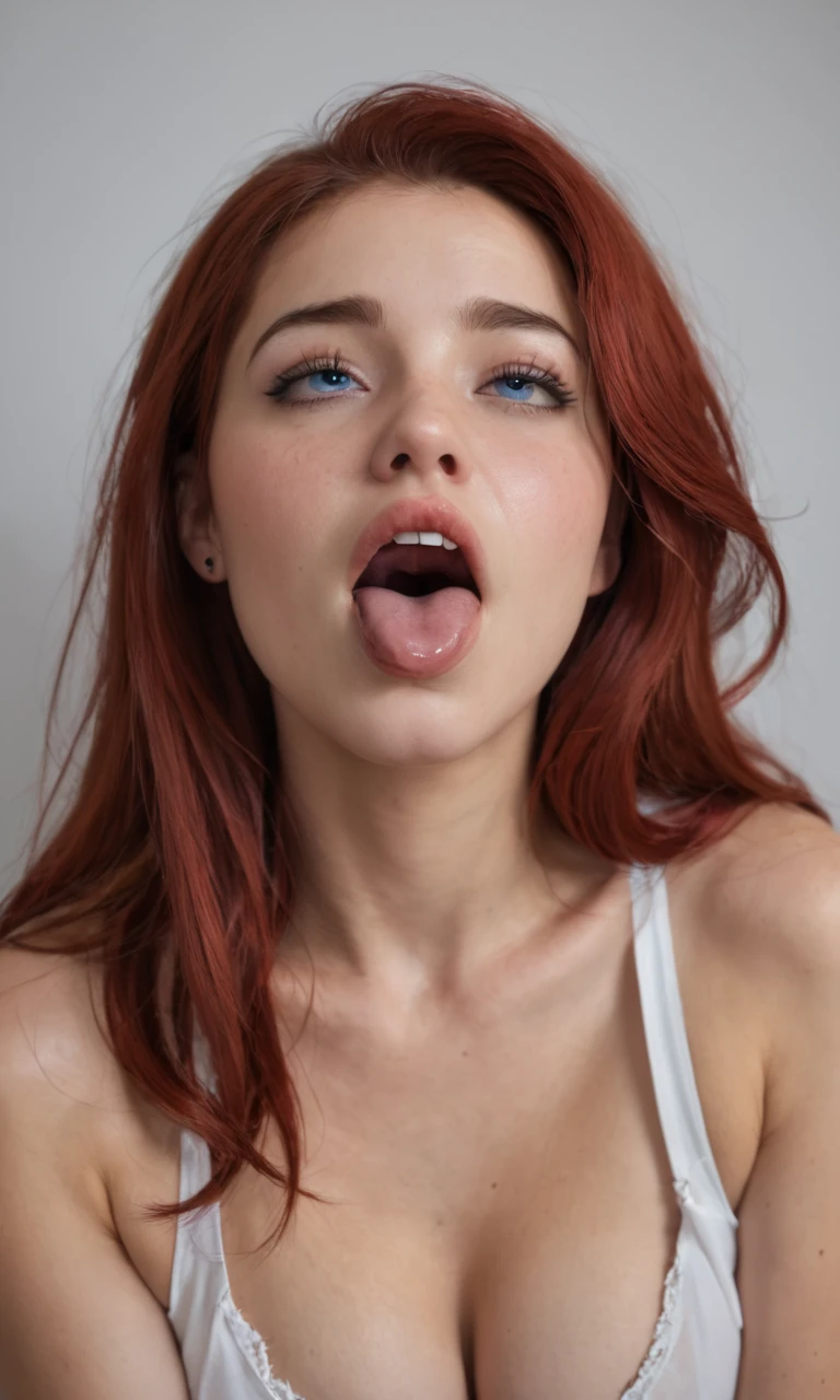 score_9, score_8_up, score_7_up, rating_safe, realistic, photo, BREAK, 1girl, solo, ahegao, blue eyes, red hair