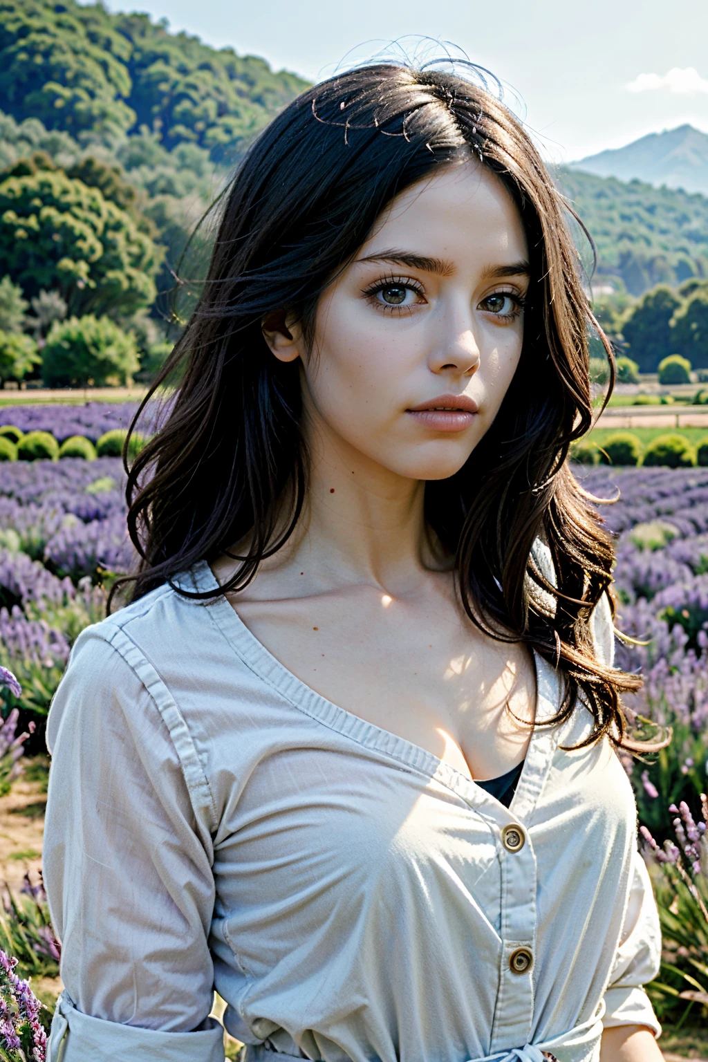 ((ultra detailed, masterpiece, absurdres))
 <lora:HRLauren:0.8>
HRLauren, 1girl, brown eyes, long hair, lavender field, midday, bright and vibrant with a sea of purple blooms