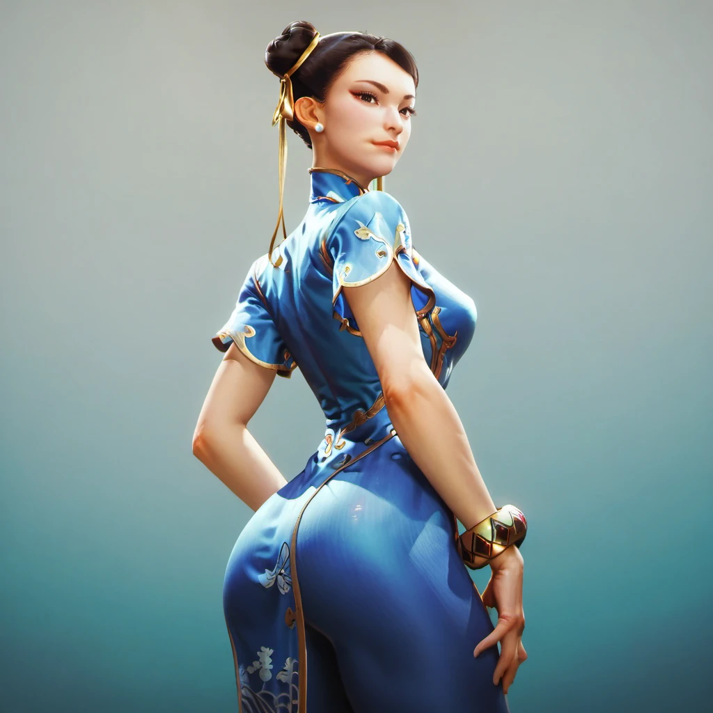 score_9, score_8_up, score_7_up,score_6_up, score_5_up, 1girl, blue qipao, bracelet, double bun, earrings, hair ribbon, blue leggings, looking at the viewer, standing, simple background white background, hands in the back,
<lora:ponychunliv3:0.9>