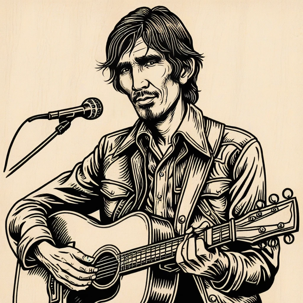 tcc_modernwoodcut, woodcut illustration of  Townes Van Zandt
 <lora:Modern_Woodcut:0.85>