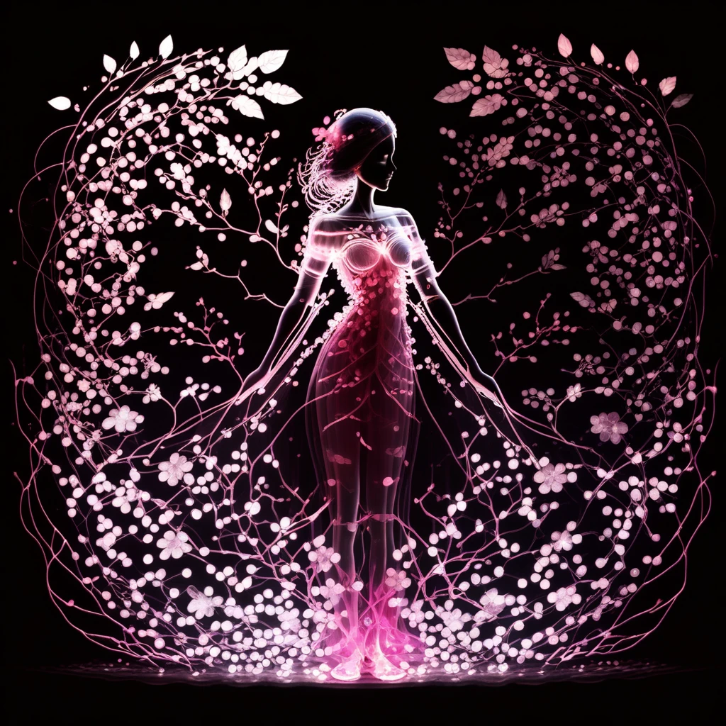 1girl,transparent,flowers,pink theme,