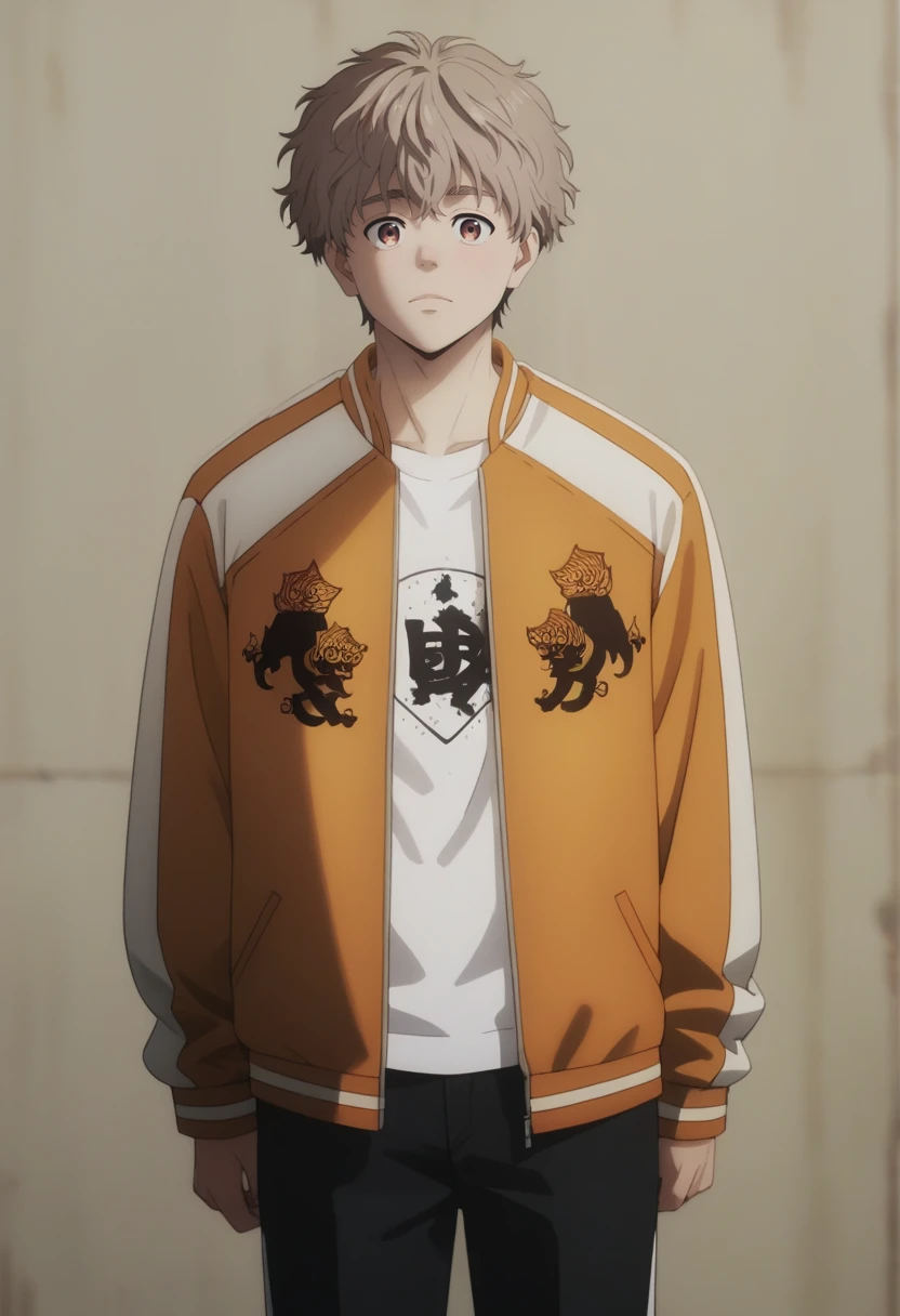 score_9, score_8_up, score_7_up, score_6_up, highly detailed, masterpiece, best quality,detailed,intricate details, amazing quality, best aesthetic, absurdres,source_anime,
choji tomiyama, beige hair, 1boy, male focus, solo, orange jacket,brown eyes<lora:EMS-398505-EMS:1.000000>