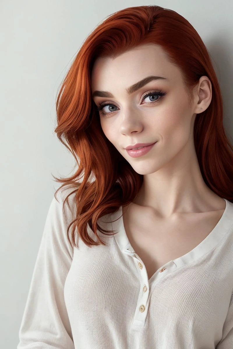 closeup headshot of S442_ArrielleEdwards,an attractive woman,in front of a (sheet-wall:1.1),wearing a (henley-shirt),(smiling),(4k, RAW photo, best quality, 50mm, depth of field, ultra high res:1.1),(intricate, photorealistic, cinematic-shot, masterpiece, ultra-detailed:1.1),