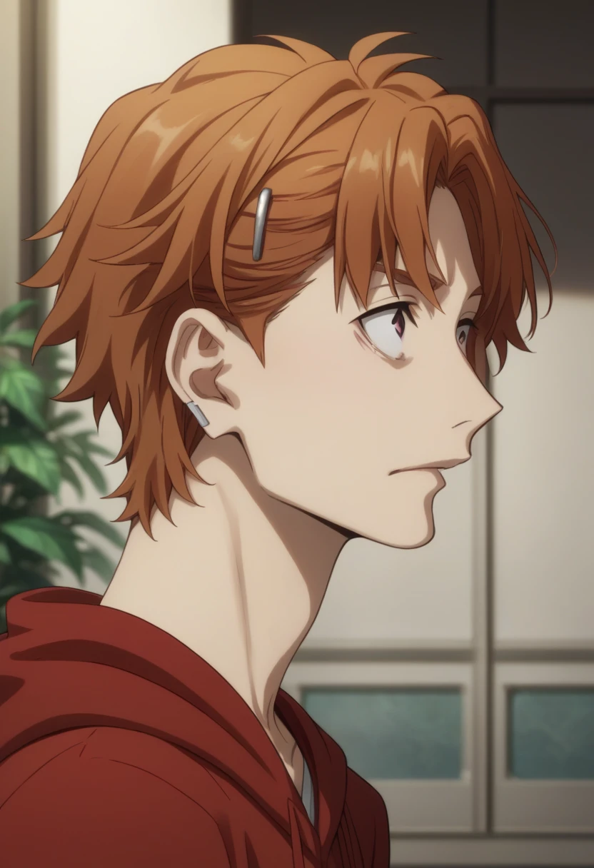 score_9, score_8_up, score_7_up, score_6_up, highly detailed, masterpiece, best quality,detailed,intricate details, amazing quality, best aesthetic, absurdres,source_anime,
Junichirou Tanizaki, orange hair, orange eyes,
hairclip,
red HOODIE, 1boy<lora:EMS-398888-EMS:1.000000>