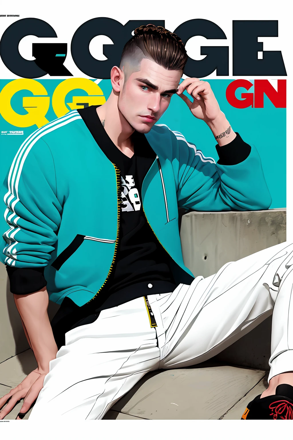 handsome vadimperson <lora:Vadim_epoch_5:0.8>, GQ Magazine, photoshoot, wearing urban streetwear, magazine cover