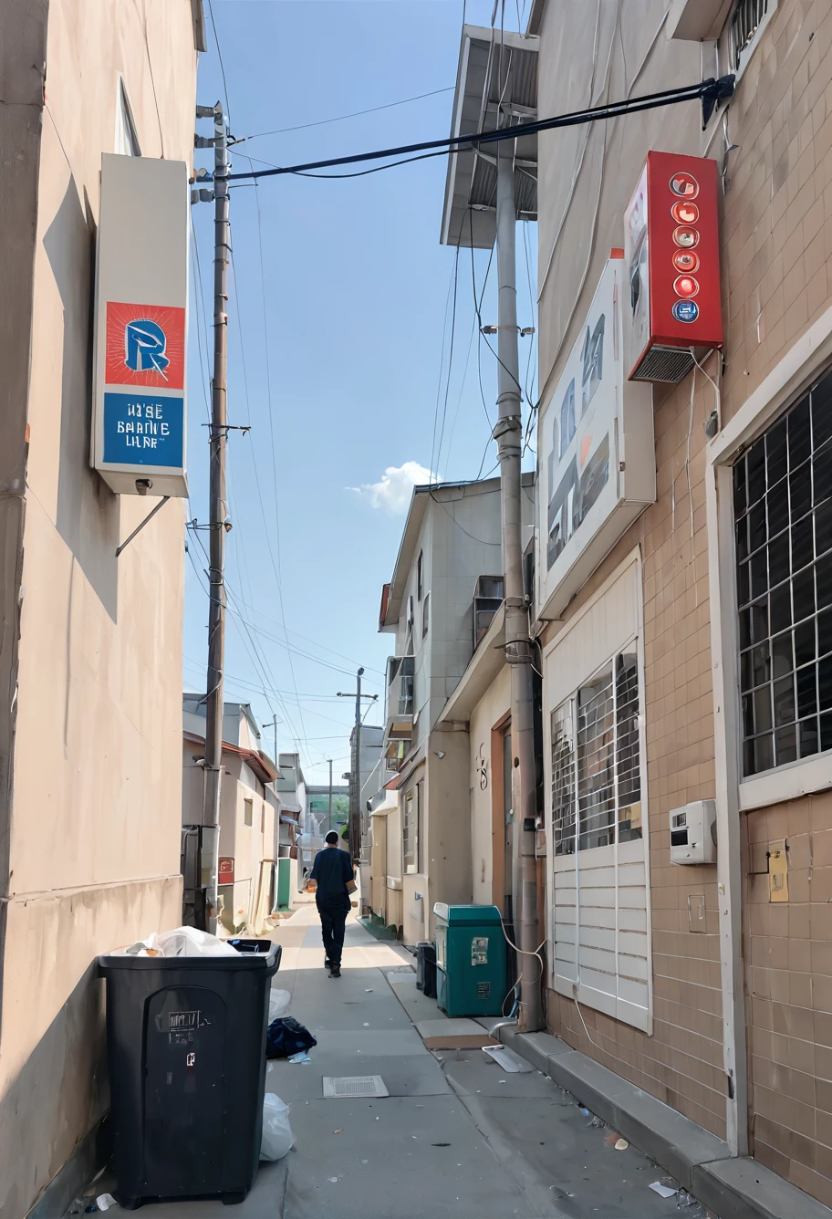 score_9,score_8_up,score_7_up,8k,hd,,ruanyi0675,no humans,power lines,industrial pipe,air conditioner,alley,brick wall,cable,crosswalk,utility pole,vanishing point,night,dark,vending machine,trash can,trash bag,horror \(theme\),<lora:0675 Messy urban village_v1_pony:1>