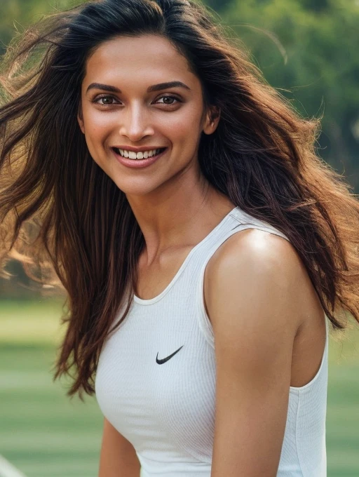 <lora:Deep1k4:1> Deep1ka, 1girl, solo, realistic, slim face, small nose, perfect eyes, long black hair, smiling, looking at camera, perfect lighting, shadows, face portrait, <lora:add_detail:1>, 4k, UHD, high quality, very high quality face, perfect arms, tennis outfit, <lora:tennis_outfit:0.5>