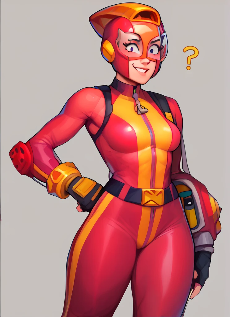 score_9, score_8_up, score_7_up, , bsmax , 1 girl , red bodysuit , simple background,  red helmet , smile , glases  , fingerless gloves, solo, confused,  , yellow bracelet, belt  <lora:bsmax:1>  <lora:Kittew-4RCH0N:1>