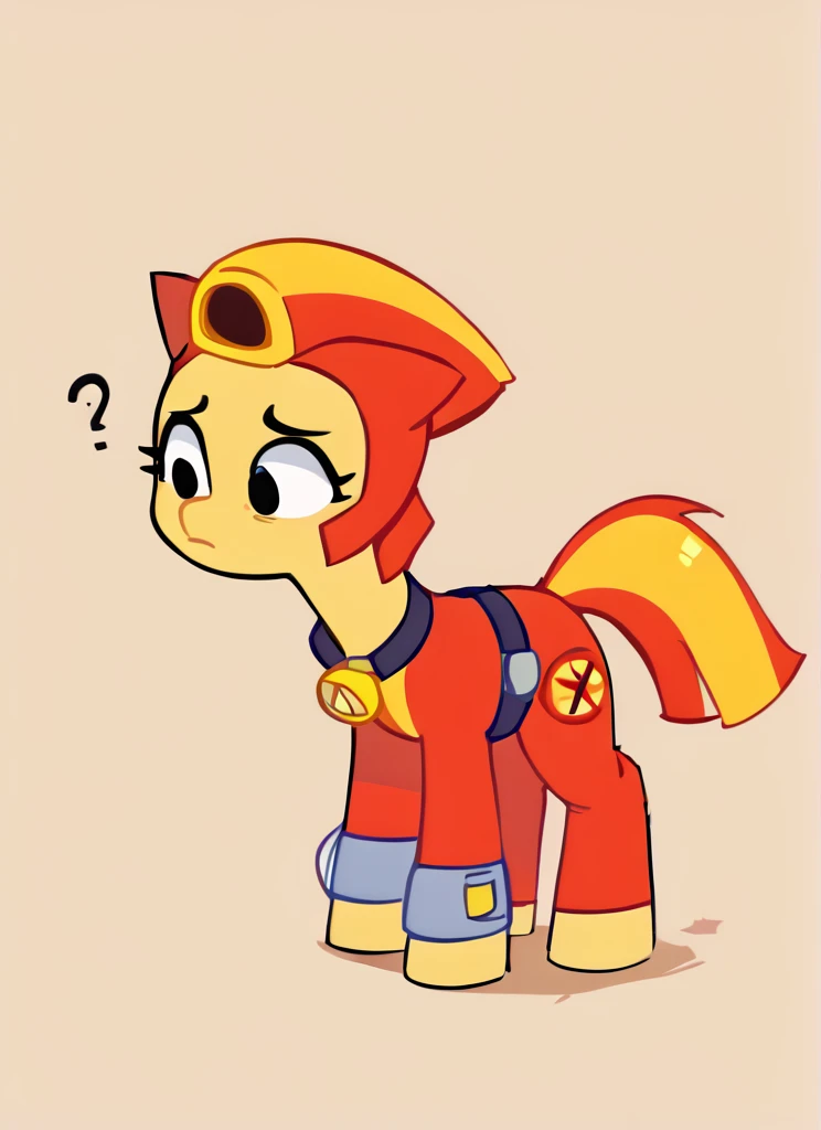 score_9, score_8_up, score_7_up, , bsmax , 1 girl , red bodysuit , simple background,  red helmet , glases  , fingerless gloves, solo, confused,  , yellow bracelet, belt  <lora:bsmax:1>   <lora:SyrupyyyArt:1>syrupyyy ,horse girl,  ,pony girl , (pony:1.2)  ,yellow skin