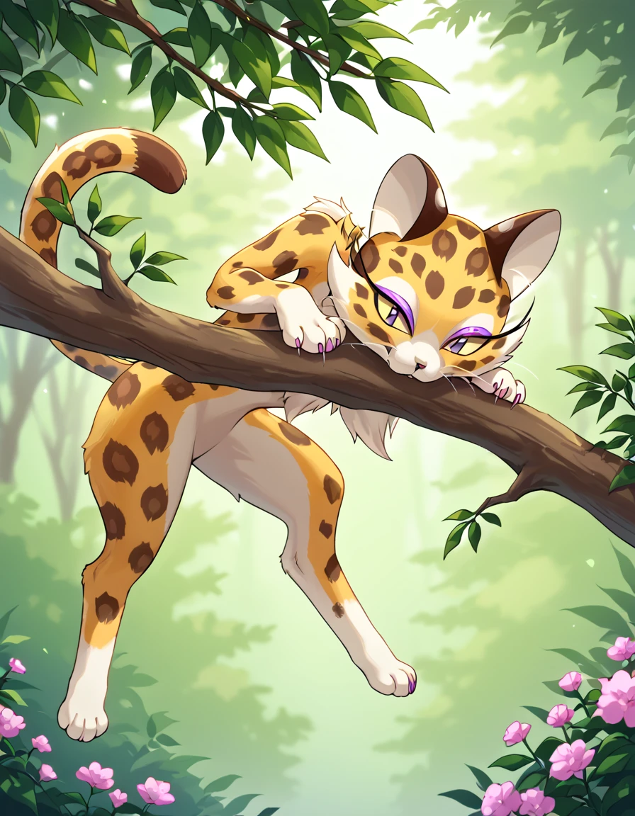 score_9, score_8_up, score_7_up,
rating_safe,
clawroline, domestic cat, feral,
hanging on a branch, foliage, spring, flowers below,
 <lora:clawroline:0.9>
