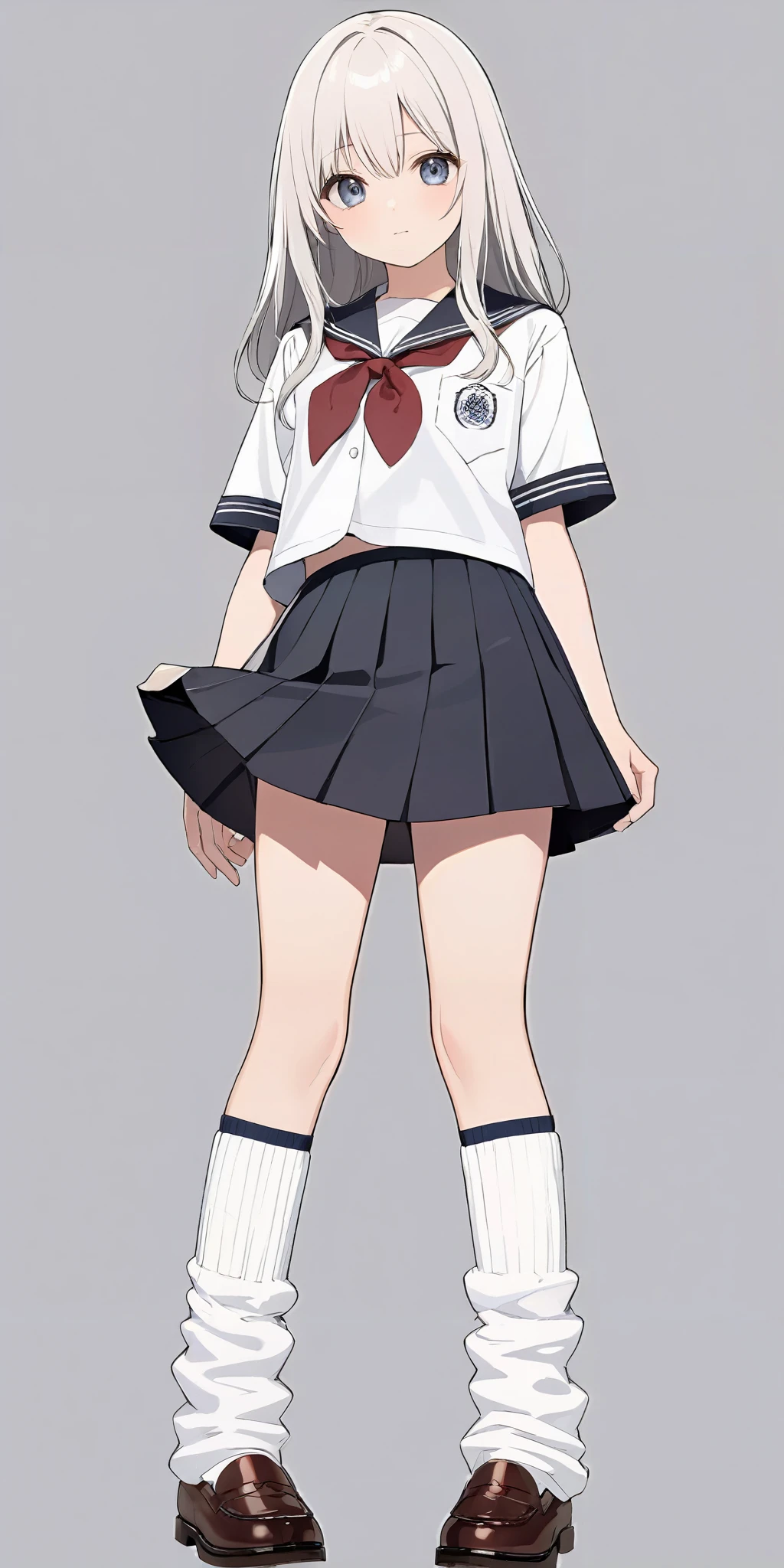 masterpiece,ultra-detailed,best quality,8K,illustration,cute face,clean skin ,shiny hair,girl,ultra-detailed-eyes,simple background, <lora:add-detail-xl:1> <lora:loose socks_XL_V1.1:1> jyojifuku, school uniform, loose socks