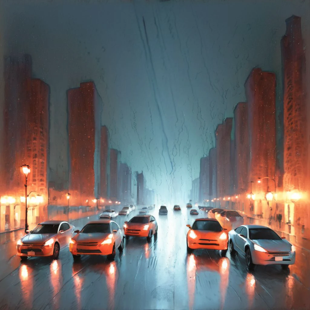 cityscape, rain, cars