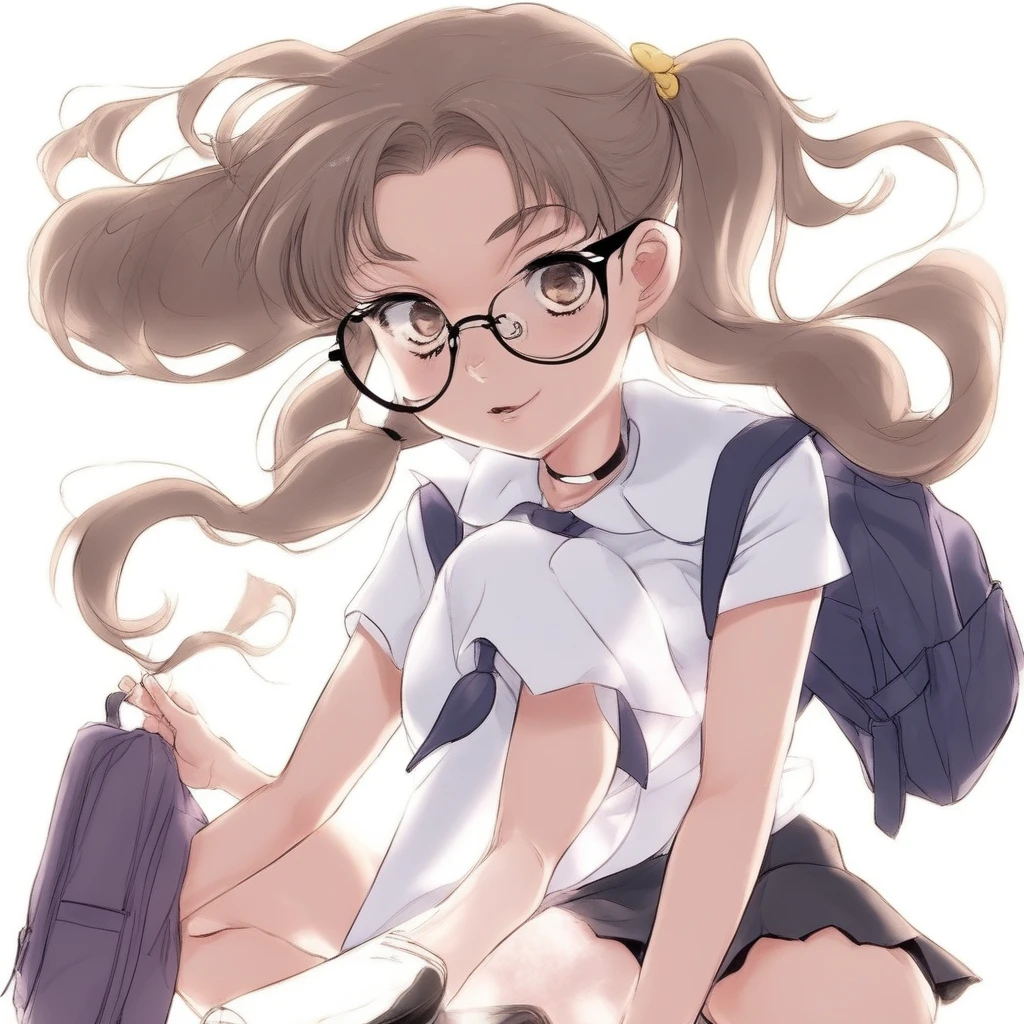 ((masterpiece)),((Highest quality)),((High resolution)),((Anatomical)),((Realistic)),((Detailed Description)),((Full body view)),((Perfect lighting)),((8K)),((cute)),((School classroom)),((Window)),((Sit at a desk)),(((((One ))),(((Lori))),(((neutral))),((8-year-old)),autifeyes)),((Baby Face)),((low ((Petite)),((Flat Chest)),((Two braids)),((Seductive smile)),((Red cheeks)),(((Tank top))),(((bikeshorts))),(((Glasses))),(((1 backpack))),