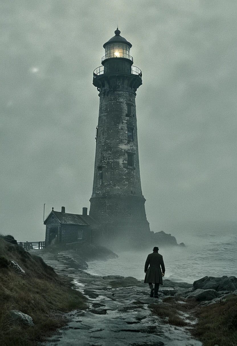 In a grainy, handheld video, a lone explorer investigates an old, decrepit lighthouse on a foggy night. As he ascends the spiral staircase, strange whispers and ghostly moans fill the air. At the top, he encounters a monstrous, ethereal being with tentacles and multiple glowing eyes. The footage is chaotic and filled with static, capturing the explorer's terror and the creature's unearthly presence.