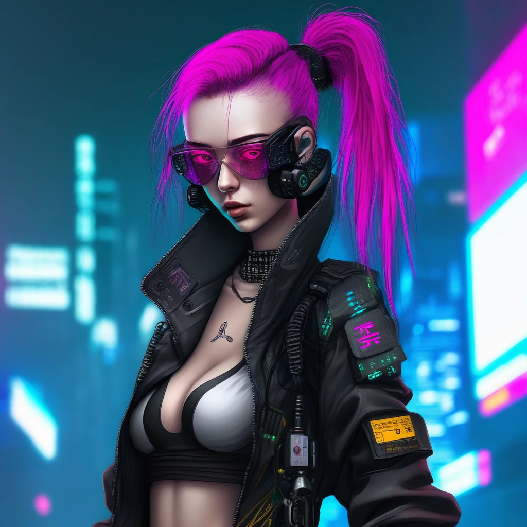 Cyber girl with pink hair and glasses standing in front of a city, arte digital do anime cyberpunk, Arte no estilo de Guweiz, garota anime cyberpunk, arte de anime cyberpunk, de anime cyberpunk feminino, cyberpunk themed art, arte cyberpunk anime, Ross Tran 8 K, cyberpunk digital - arte de anime, Cyberpunk 2 0 e. o modelo meninalo de arte cyberpunk