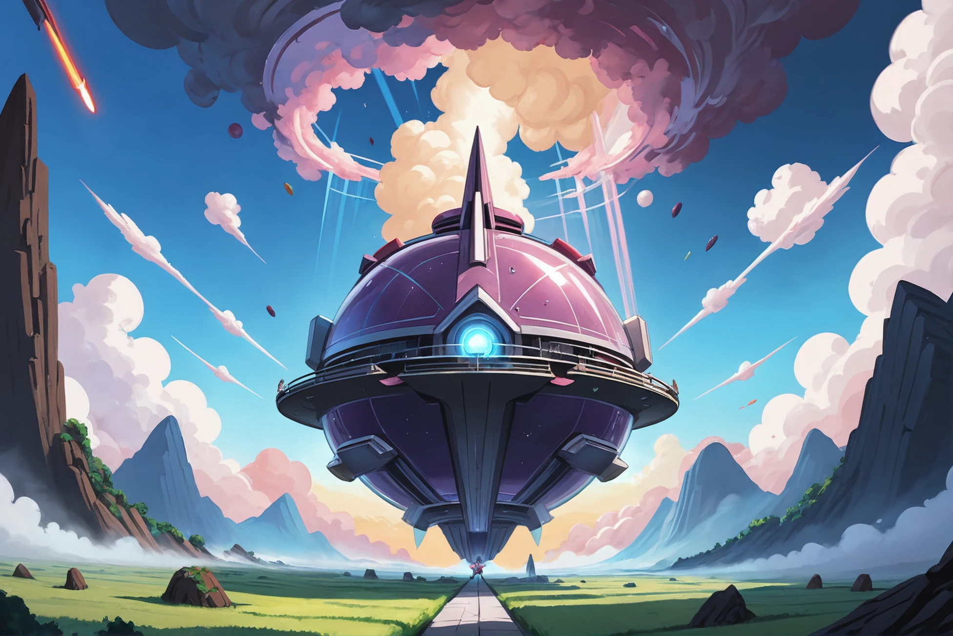 <lora:EnvyStarlightAnime14:1.25>soft anime digital painting, lusty hypercollider in a mysterious fantasy cloud arcology edge of reality, masterpiece