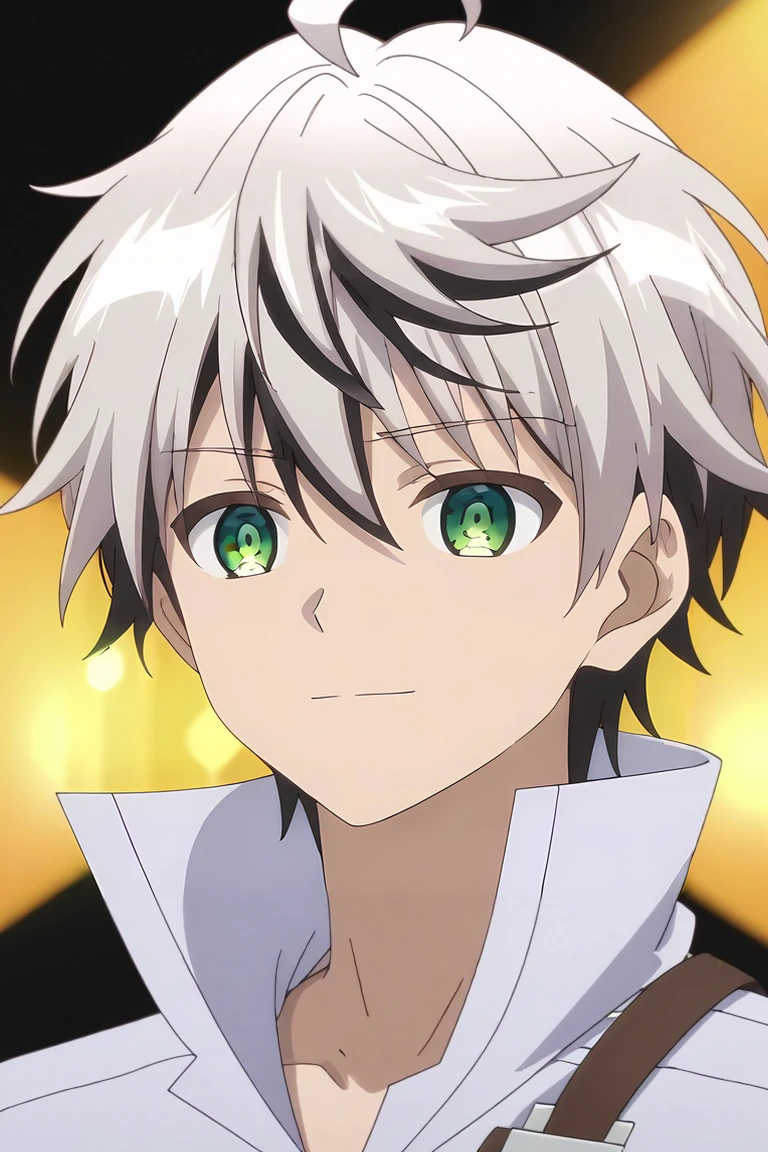 score_9, score_8_up, score_7_up, source_anime, rating_safe, , anime screencap, anime coloring, official style, , depth of field, 1boy, solo, male focus, <lora:rein_shroud_pony:0.96>, rein_shroud, grey hair, green eyes, short hair, multicolored hair, two-tone hair, black hair, bangs, hair between eyes, ahoge, close-up, concert, stage, stage lights, idol, midnight, v arms, light smile, , <lora:sdxl_lightning_8step_lora:1>