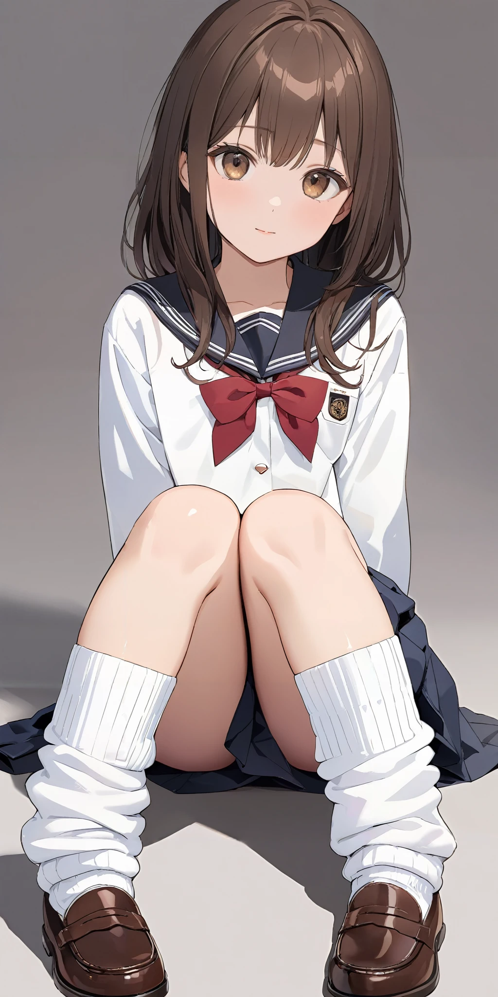 (highest quality, 8K, 32k, masterpiece, nffsw:1.2), (RAW photo), (realistic), (Photoreal:1.2), (High resolution), Super detailedな, very beautiful face and eyes, 1 girl, round and small face, big breasts thin waist、(((small breasts)))、(((white wall background)))、slim proportions, (school uniform, sailor suit、白いsailor suit, dark blue pleated skirt:1.23), (bust shot)、(((redhead)))、((半袖sailor suit))、(Close-up、highest quality、high detail、Rich skin details、nffsw)、(highest quality, 8K, table top:1.2), Super detailed, (realistic, realistic:1.37), (((full body shot)))、Bright colors, (((Hold your hands)))、(((sexy atmosphere)))、(((20 year old woman)))、((Bust isDcup))、(((light brown hair)))、(((white background)))、(((cleavage)))、(((girly hairstyle)))、(((long hair)))、(((in front of a white wall)))、(((light brown hair)))、(((I put my hand on my cheek)))、(((he has an evil smile on his face)))、(((The girth of the chest is 85 cm)))、(((small breasts mischievous expression)))、mini skirt、full body shot、beautiful legs、standing position