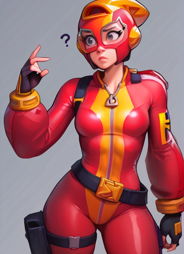 score_9, score_8_up, score_7_up, , bsmax , 1 girl , red bodysuit , simple background,  red helmet , glases  , fingerless gloves, solo, confused,  , yellow bracelet, belt  <lora:bsmax:1>    <lora:Kittew-4RCH0N:1>