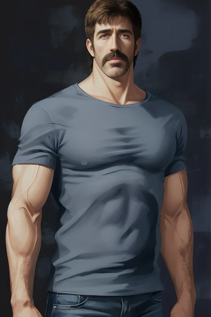 absurdres, <lora:Johness1999:0.85>, johness, muscular male, expressionless, upper body, blue shirt, grey background, (realistic:0.7)