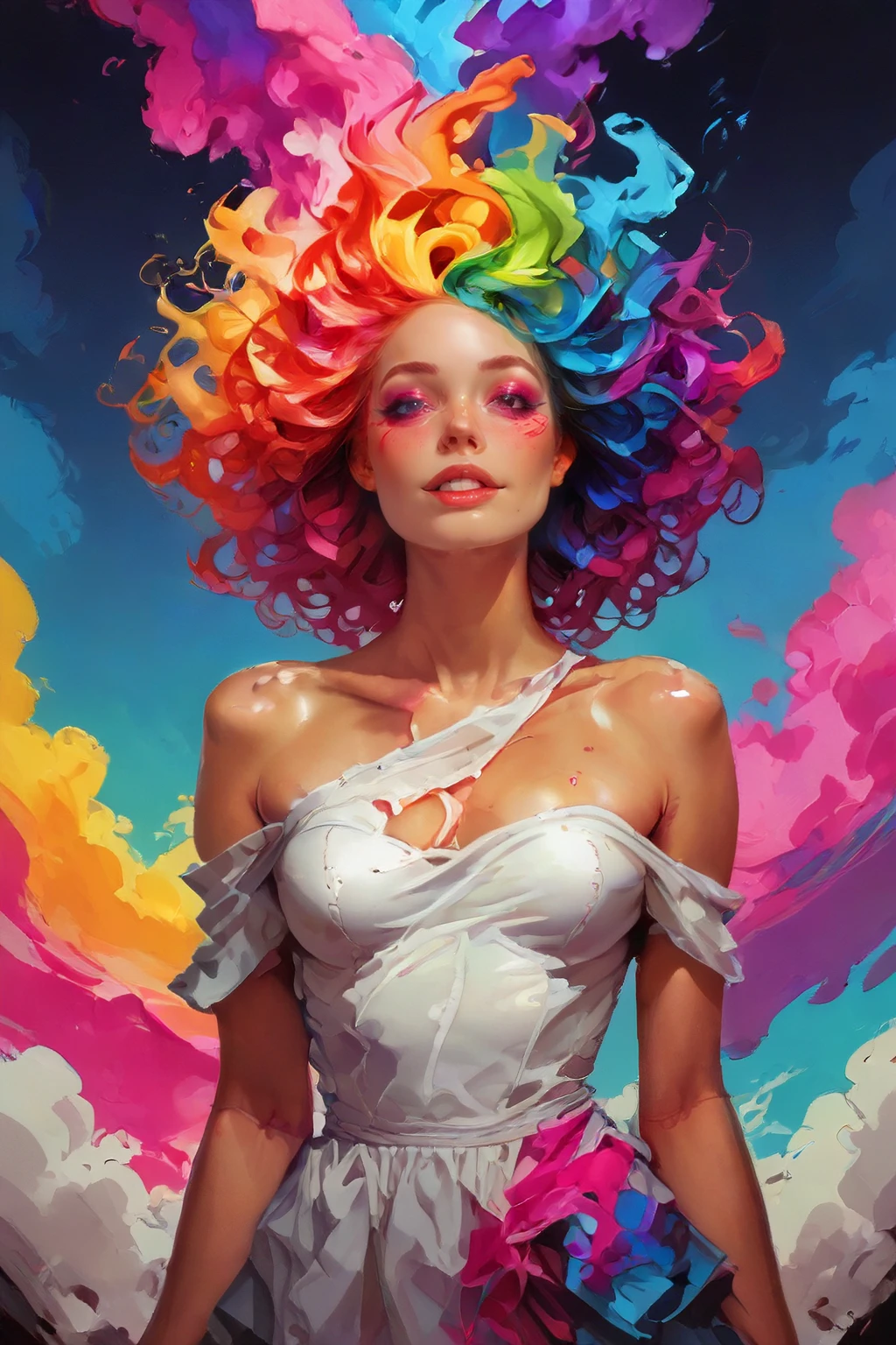 score_9,score_8_up,score_7_up,score_6_up,score_5_up,score_4_up,<lora:Turbo_XL:1>,<lora:Rainbow_Tornado:1>,rainbow tornado,rainbow hair,multicolored hair,colorful,radiant smile,happy face,makeup,intracate dress,vibrant colors,vaporwave style,<lora:Real_Anime_v2:1>,