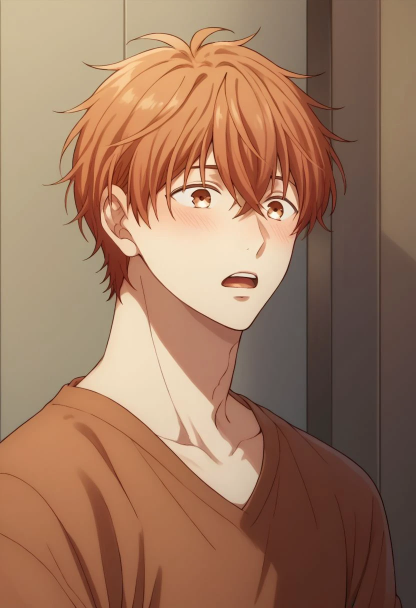 score_9, score_8_up, score_7_up, source_anime, highly detailed, skinny, 
mafuyu, 1boy, male focus, open mouth, solo, brown eyes, salmon hair, hair between eyes,
blush, + +, upper teeth,
indoor,