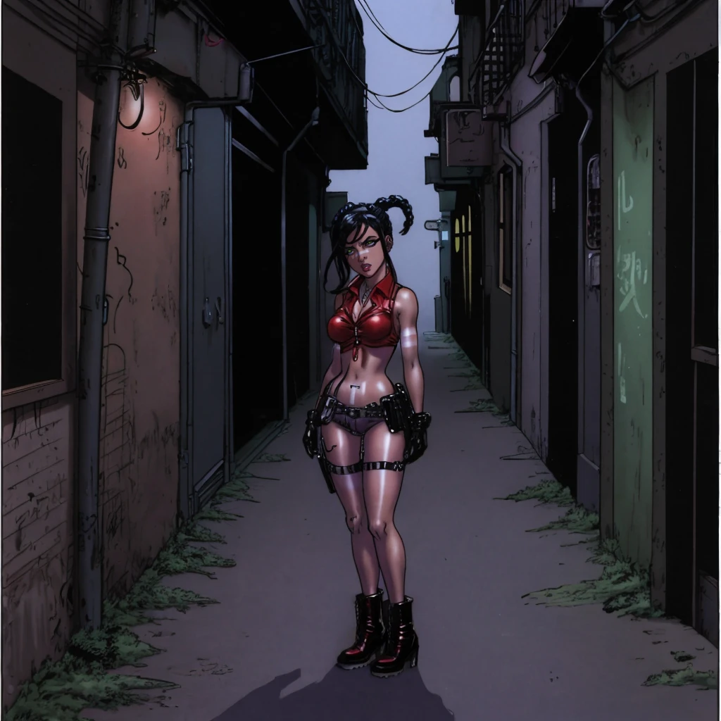 a hooker standing in a dark alley<lora:Sillage_v1-000025:1> sillagestl, outlines