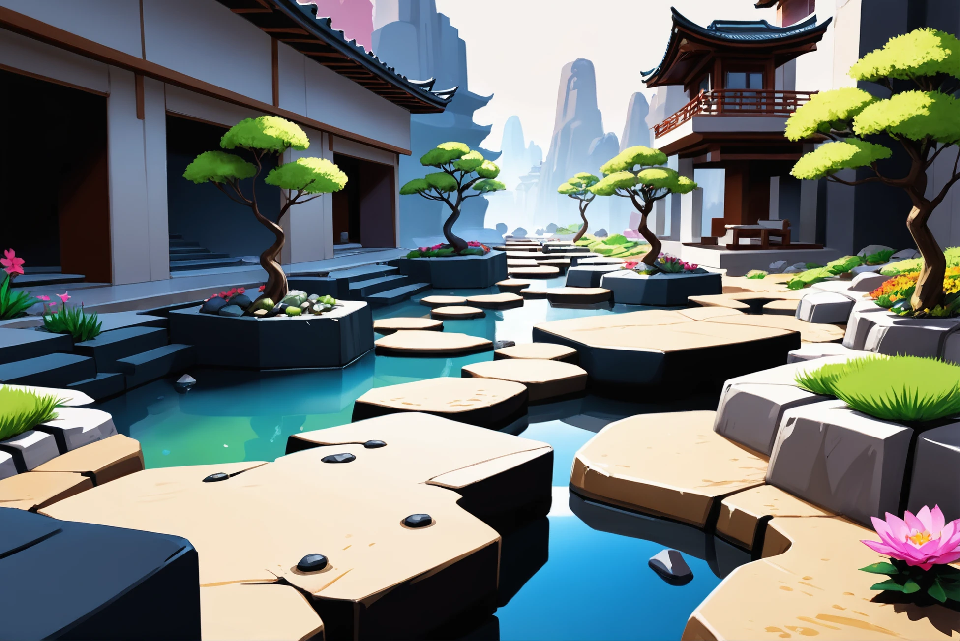 <lora:EnvyStarlightAnime14:1.25>soft anime digital painting, epic Zen rock garden in a techno-optimist,empty fantasy megacity edge of the multiverse, masterpiece
