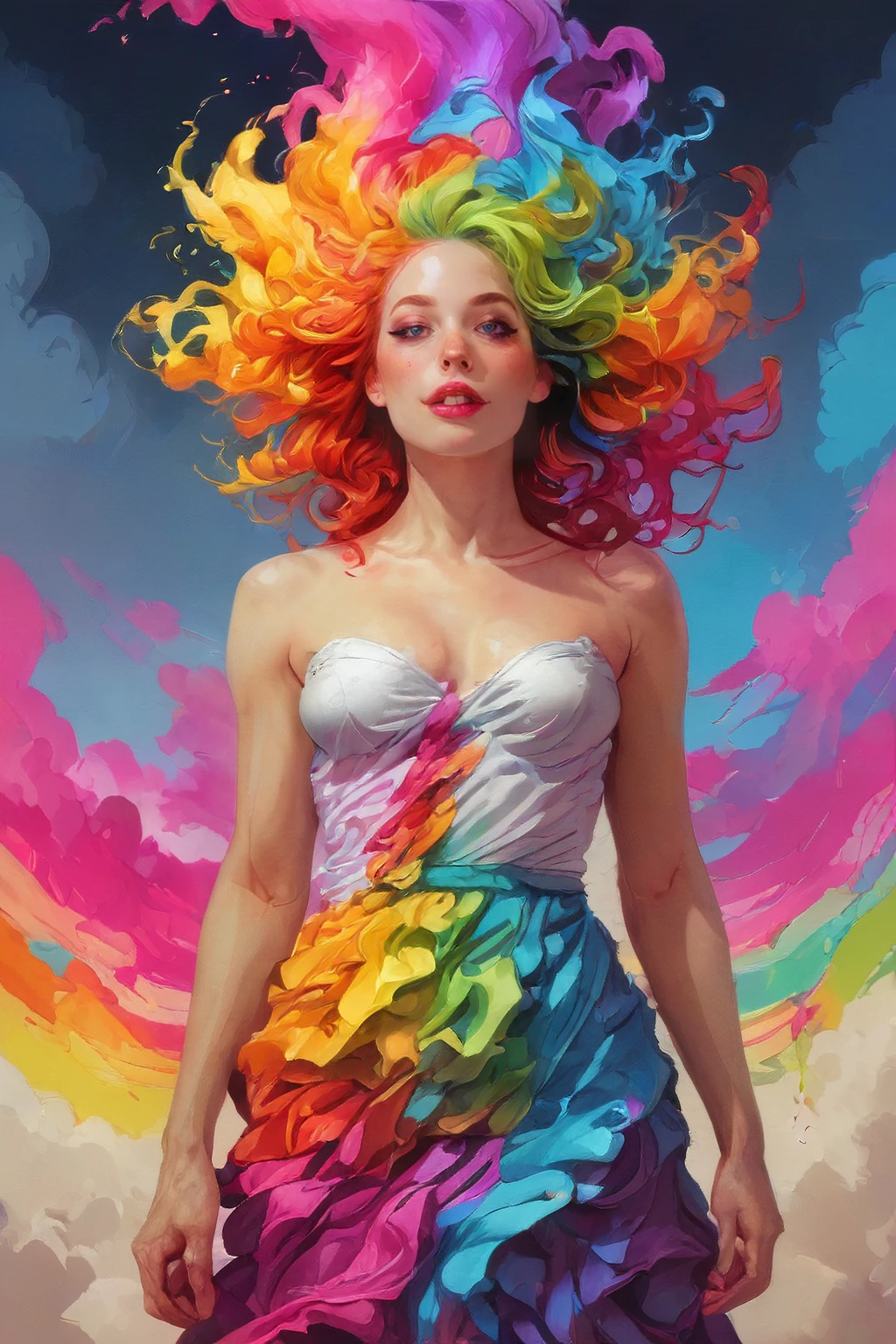 score_9,score_8_up,score_7_up,score_6_up,score_5_up,score_4_up,<lora:Turbo_XL:1>,<lora:Rainbow_Tornado:1>,rainbow tornado,rainbow hair,multicolored hair,colorful,radiant smile,happy face,makeup,intracate dress,vibrant colors,vaporwave style,<lora:MollyRedWolf:0.7>,mollyredwolf,pale skin,blue eyes,
