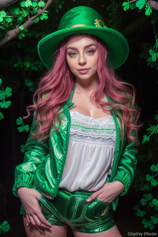 DEN_cherrie_velvet,
(posing in an (enchanted forest:1.2) dressed as a (leprechaun:1.2), (shamrocks, clovers:1.2), , lucky charms, leprechaun, green clothing, green jacket and green shorts and a green hat, (magical:1.2), (enchanting:1.2):1.2), bokeh, f1.4, 40mm, photorealistic, raw, 8k, textured skin, skin pores, intricate details <lora:epi_noiseoffset2:1>, epiCRealism <lora:ClothingAdjuster3:-1>