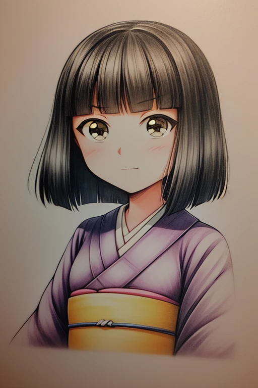 masterpiece, high quality,  1girl,2000s (style), year 2007, anime_art_style, cartoon, anime coloring, ruri madarame, odd eye, solo, japanese clothes, kimono, traditional media, short hair, bob cut, 1girl, bangs, closed mouth, purple kimono, upper body, brown eyes, Green eyes, black hair, obi, sash, blunt bangs, looking at viewer,<lora:Ruri_Madarame:0.9> <lora:add_detail:0.5> <lora:hyperdetailer_v095:0.5>