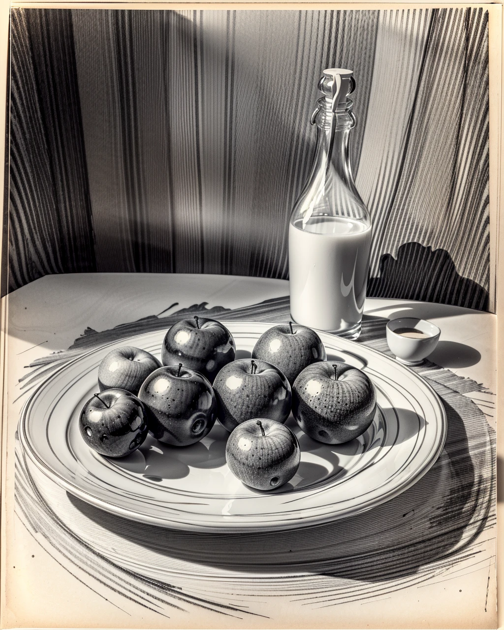 best quality,masterpiece,highly detailed,ultra-detailed, 
 <lora:neg9V2_last:0.7>  doodle, monochrome, traditional media, greyscale, sketch, simple background
 <lora:doodle:1>
 still life, indoors, fruit,