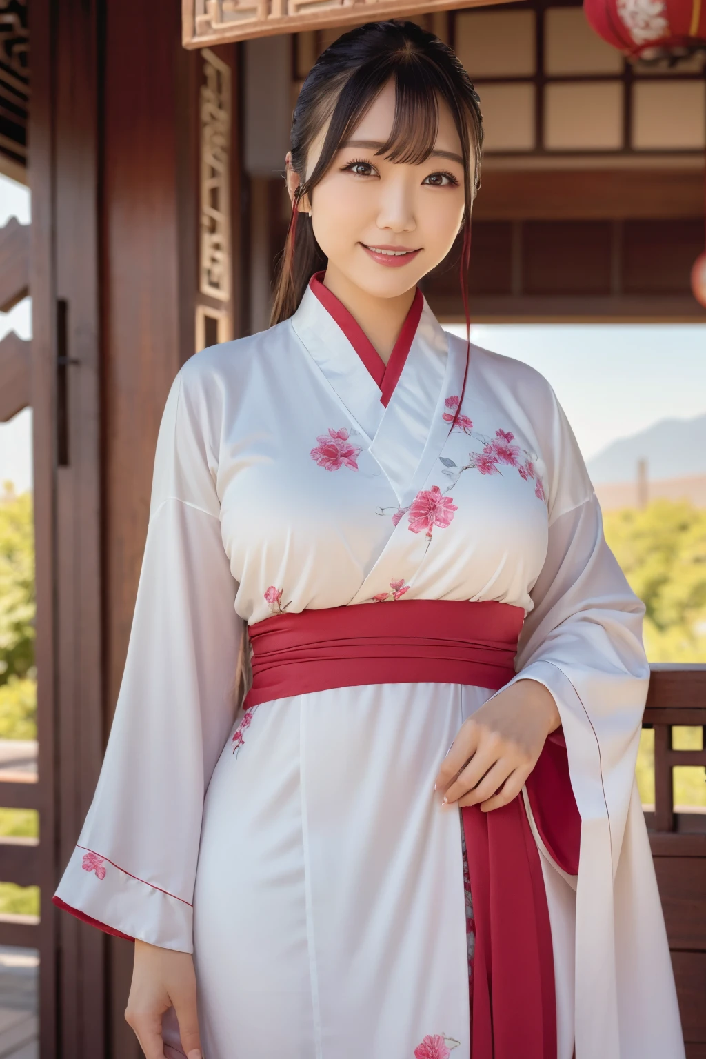 <lora:AVG_Himesaki Hana:0.8>,AVG_Himesaki Hana,Changshan for Women (Traditional Chinese women's robe),cowboy shot,smile,blush,outdoors,, edge quality,perspective silhouette,8k,best quality,masterpiece,extremely detailed,rule of thirds,photorealistic,superb,HDR,high resolution,sharp focus,photorealistic rendering,extremely detailed description,professional,gorgeous and intricate detail,