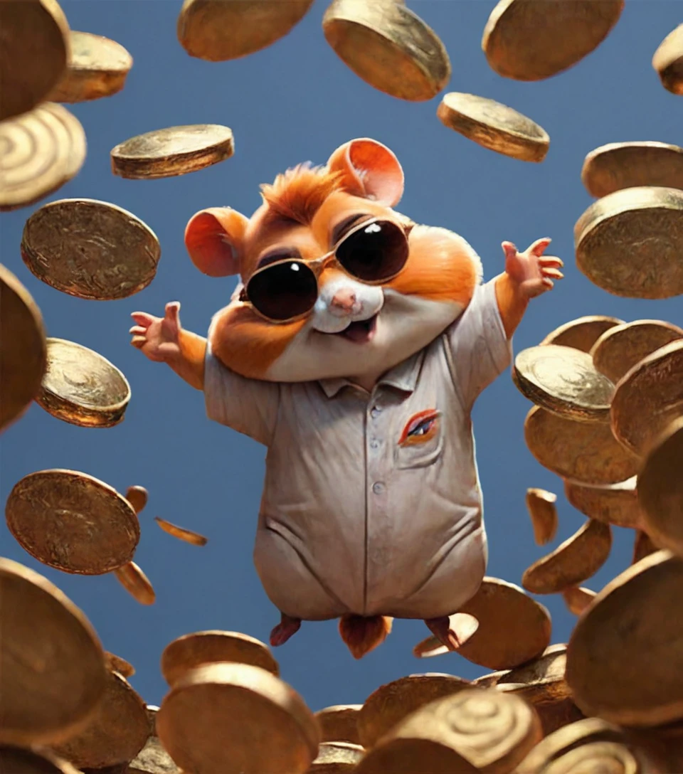 score_9, score_8_up, score_7_up, hkhmstr, hamster, happy, cool sunglasses, falling down pile of golden coins, flying objects, surrounded by money, perfect eyes, perfect hands, detailed fingers