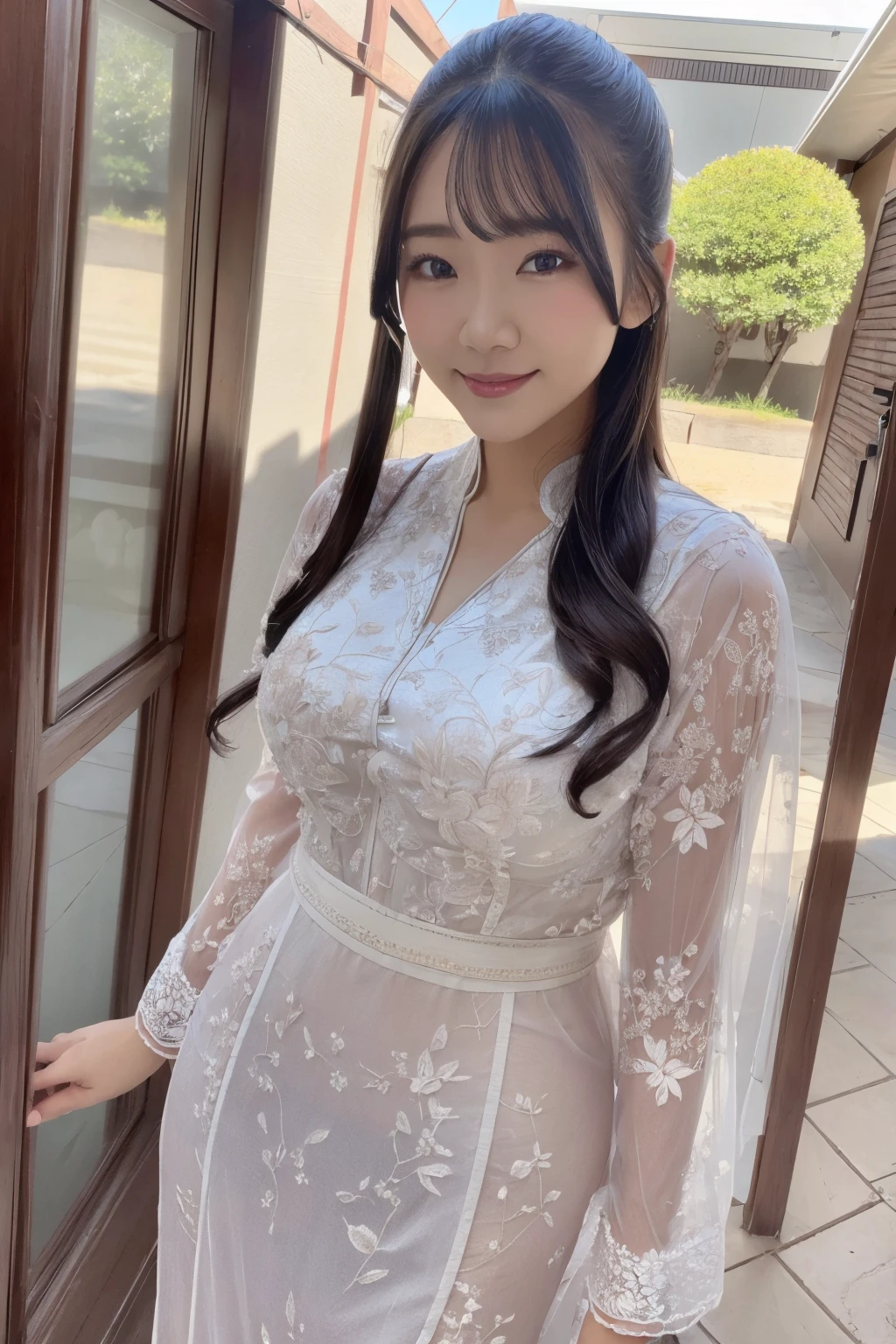 <lora:AVG_Himesaki Hana:0.8>,AVG_Himesaki Hana,Nyonya Kebaya for Boys (Traditional Peranakan dress for boys),cowboy shot,smile,blush,outdoors,, edge quality,perspective silhouette,8k,best quality,masterpiece,extremely detailed,rule of thirds,photorealistic,superb,HDR,high resolution,sharp focus,photorealistic rendering,extremely detailed description,professional,gorgeous and intricate detail,