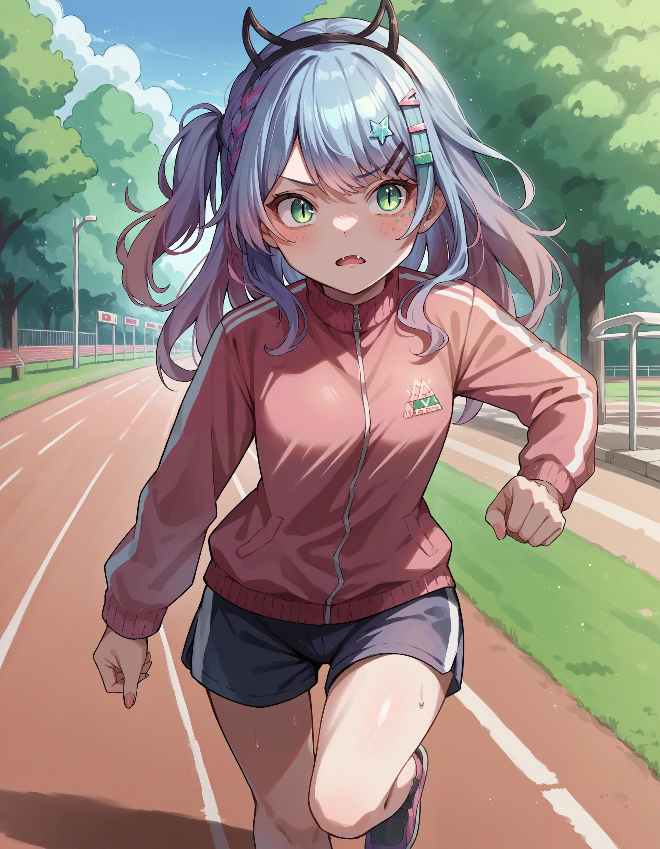 score_9, score_8_up, score_7_up, source_anime,
1girl, sata nakia, hairclip, fake horns, slit pupils, fang,
track suit, short shorts, park, running
<lora:char_sata_nakia-pony-lbw:1>