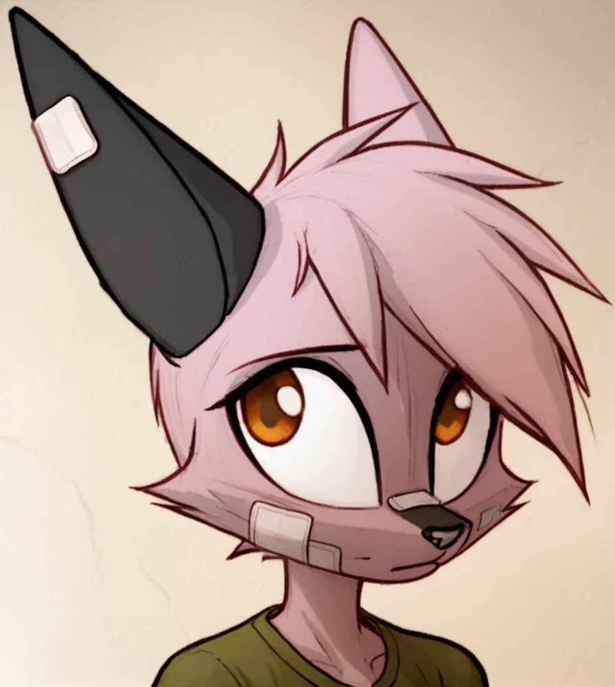 score_9, score_8_up, score_7_up, source_anime, BREAK
viriathusvayu, <lora:ViriathusPony:0.8>,
furry , solo, 1girl, green shirt, animal ears, shirt, bandaid on face, body fur, short hair