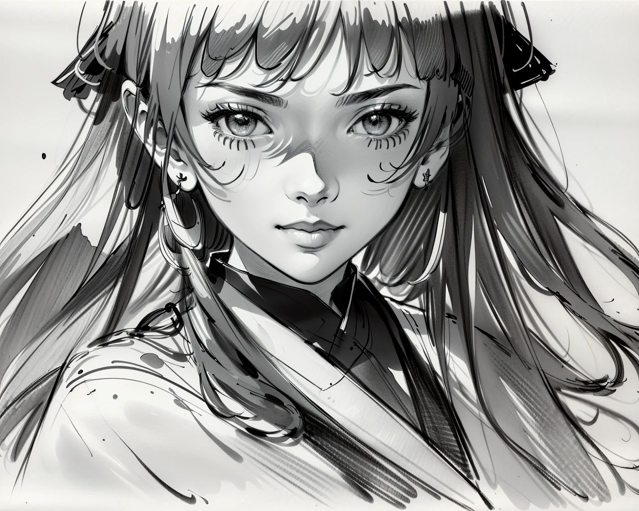 best quality,masterpiece,highly detailed,ultra-detailed, 
 <lora:neg9V2_last:0.7>  1girl, very long hair, 
 <lora:doodle:1>( å¡é´, doodle, monochrome, traditional media, greyscale, sketch,:1.3) simple background